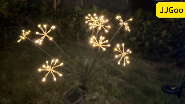 JJGoo Solar Garden Lights, New Upgraded 2 Pack Solar Swaying Starburst Light, Waterproof Fireworks Outdoor Lights, Yard Patio Pathway Decoration, Warm White