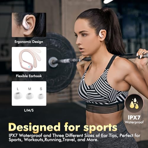 Wireless Earbuds, Sports Bluetooth Headphones, 80Hrs Playtime Ear Buds with LED Power Display, Noise Canceling Headset, IPX7 Waterproof Earphones for Workout/Running（Rose Gold）