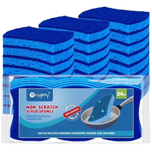 Orighty Non-Scratch Cellulose Scrub Sponges 24 Pack, Kitchen Sponges for Kitchen, Bathroom, and Household, Dual Side Sponge for Dishes, Non-Scratch Sponge Safe on Non-Stick Cookware, Car and More