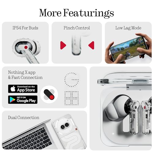 Nothing Ear (a) Wireless Earbuds, 45dB Hybrid Noise Cancelling Earbuds, Hi-Res Audio, Advanced Equaliser, Dual Connect, 6 Mics, 42.5H Playtime Ear Buds Wireless Bluetooth, White