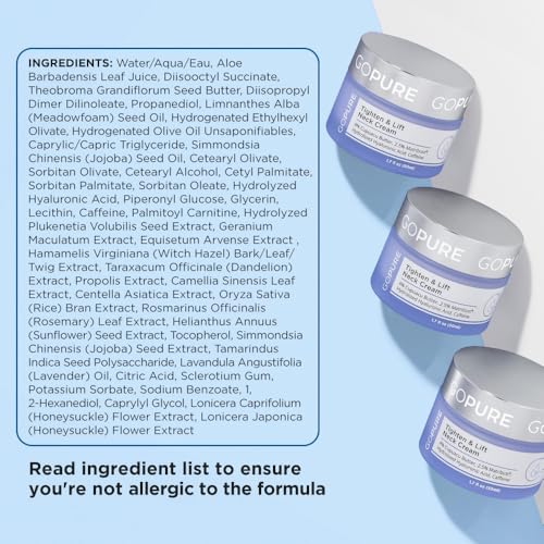 goPure Tighten & Lift Neck & Chest Moisturizer Cream for Visibly Firming, Tightening and Lifting Wrinkles & Crepey Skin, 1.7oz