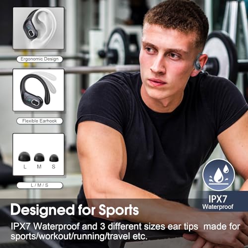 Wireless Earbuds 75hrs Bluetooth 5.4 Headphone Sport, 2026 Bluetooth Earbuds Stereo Deep Bass Over Ear Bud with Earhooks, ENC Noise Cancelling Mic, IPX7 Waterproof Earphone for Gym/Running/Workout