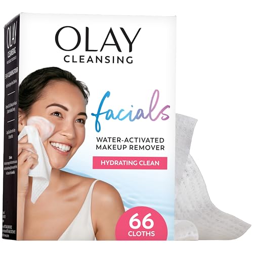 Olay Makeup Remover Wipes, Daily Facials Hydrating Face Cleanser for Normal to Dry Skin, Alcohol & Fragrance Free, Soft Face Wash Towels, Travel Essentials for Women, Convenient Dry Cloths, 66 ct