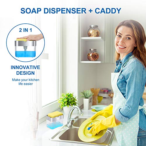 New 2026 Version Soap Dispenser with Added Features - Premium Quality Dish Soap Dispenser - Countertop Kitchen Soap Dispenser, Sink Dish Washing 13 Ounces (Sponge Included)
