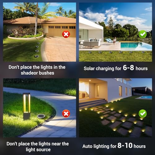 Peasur Solar Ground Lights Outdoor, 2 Pack Flat Solar Powered Disc Lights, IP68 Waterproof, Anti-Rust, Landscape Lighting for Pathway Garden Yard Lawn Walkway Landscape Driveway, Mini, Warm White
