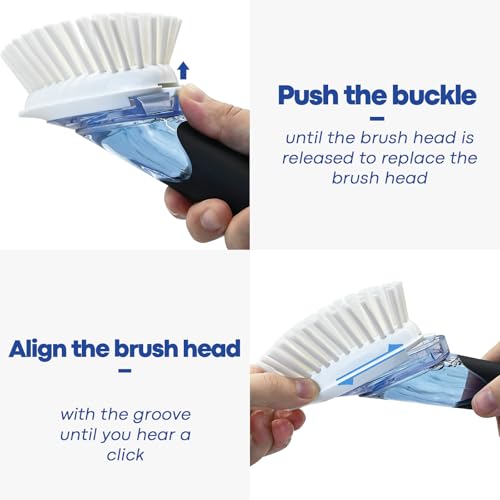 RIMAY Soap Dispensing Dish Brush, Dish Scrubber with Soap Dispenser, Dish Soap Brush, Dish Wand with Soap Dispenser Kitchen Brush for Dishes, Pans, Sink, Pots