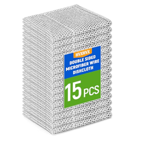 3 Layers Wire Dishwashing Rag 15PCS- Non Scratch Wire Dishcloth Home Essentials-Reusable Steel Wool Scrubber Washcloths,Dish Towels for Kitchen and Dishcloths Set for Pans Sinks & Cookware