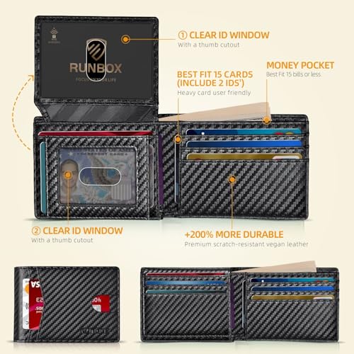 RUNBOX Wallet for Men Slim Rfid Leather 2 ID Window With Gift Box | Slim, Rfid, 2 ID Window, With Gift Box, Slim, Rfid