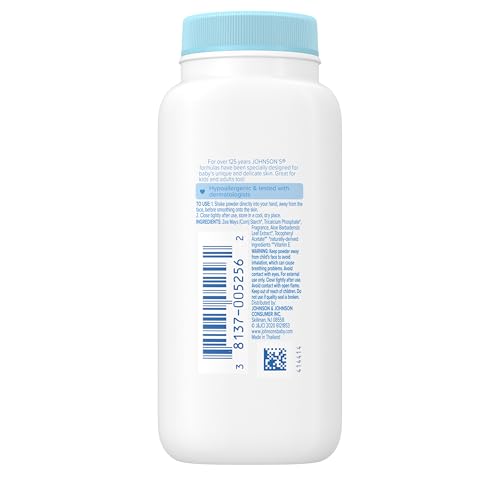 Johnson's Baby Cornstarch Baby Powder with Aloe and Vitamin E for Delicate Skin, Hypoallergenic, No Addded Parabens, and Dyes for Gentle Baby Skin Care, Baby Essentials, 1.5 oz
