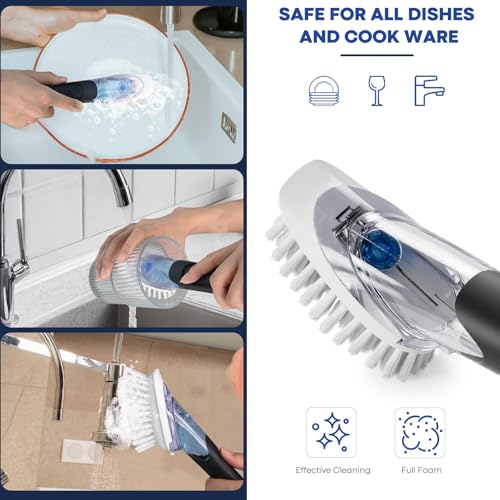 RIMAY Soap Dispensing Dish Brush, Dish Scrubber with Soap Dispenser, Dish Soap Brush, Dish Wand with Soap Dispenser Kitchen Brush for Dishes, Pans, Sink, Pots