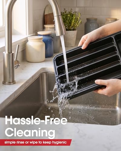 Aujen Silverware Organizer - Expandable Kitchen Drawer Organizer, Adjustable Utensil Organizer, Cutlery Tray for Forks, Knives, Multipurpose Kitchen Organizers and Storage Solution, Black, Medium