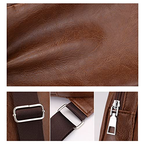 Sling Bag For Men Women Shoulder Backpack Chest Bags Crossbody Daypack with Earphone Hole For Hiking Camping Outdoor Trip (Khaki)