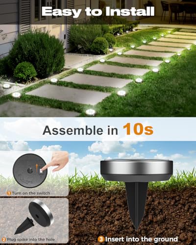 btfarm 2 Pack Solar Lights Outdoor, 8 LED Solar Ground Lights IP65 Waterproof Flat Solar Disc Light, Pathway Lights for Garden Lawn Patio Yard Path Landscape, Cool White
