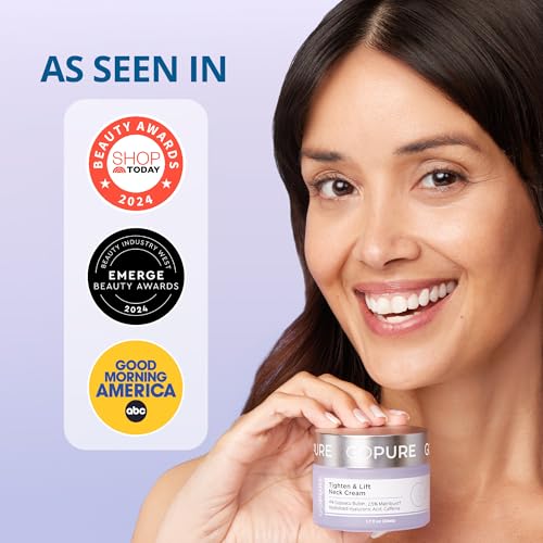 goPure Tighten & Lift Neck & Chest Moisturizer Cream for Visibly Firming, Tightening and Lifting Wrinkles & Crepey Skin, 1.7oz