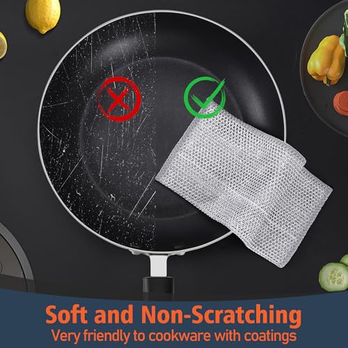 3 Layers Wire Dishwashing Rag 15PCS- Non Scratch Wire Dishcloth Home Essentials-Reusable Steel Wool Scrubber Washcloths,Dish Towels for Kitchen and Dishcloths Set for Pans Sinks & Cookware