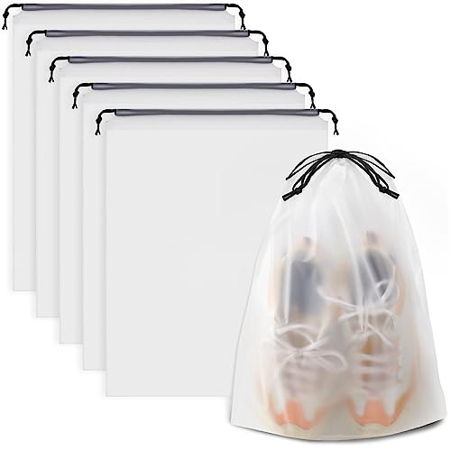 Waterproof Travel Drawstring Shoe Bags for Packing, Storage, Travel Essentials for Men and Women, 15.7 x 11.8 inches, Clear, 5 pieces
