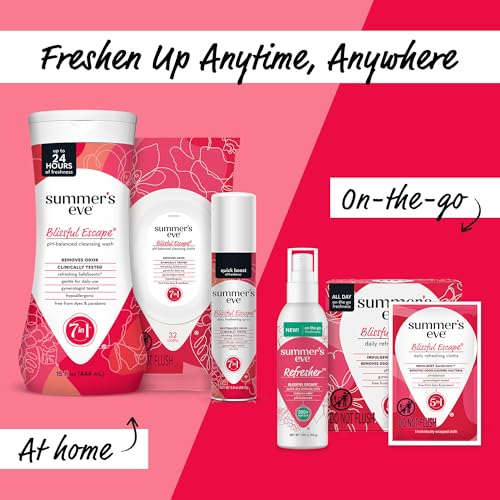 Summer's Eve Blissful Escape Feminine Wipes, Gentle pH-Balanced Formula Helps Control Vaginal Odor, Individually Wrapped Wipes, 12 Count