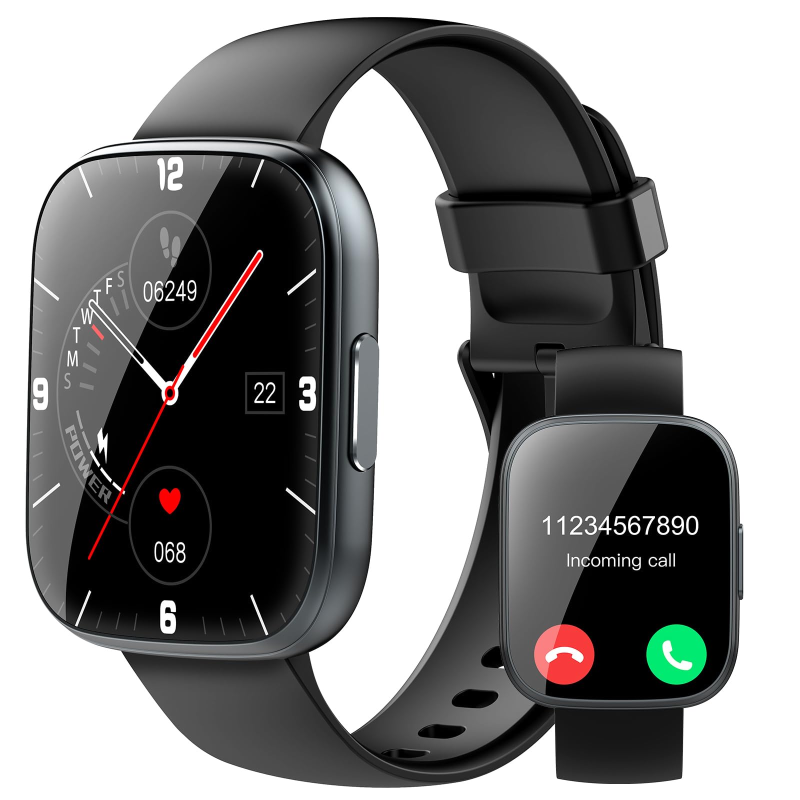 Smart Watch for Men Women(Answer/Make Calls), 1.95" HD Touch Screen Fitness Watch with Sleep Heart Rate Monitor, 110+ Sports Modes, IP68 Activity Trackers Compatible with Android iOS (Black)