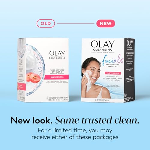 Olay Makeup Remover Wipes, Daily Facials Hydrating Face Cleanser for Normal to Dry Skin, Alcohol & Fragrance Free, Soft Face Wash Towels, Travel Essentials for Women, Convenient Dry Cloths, 66 ct
