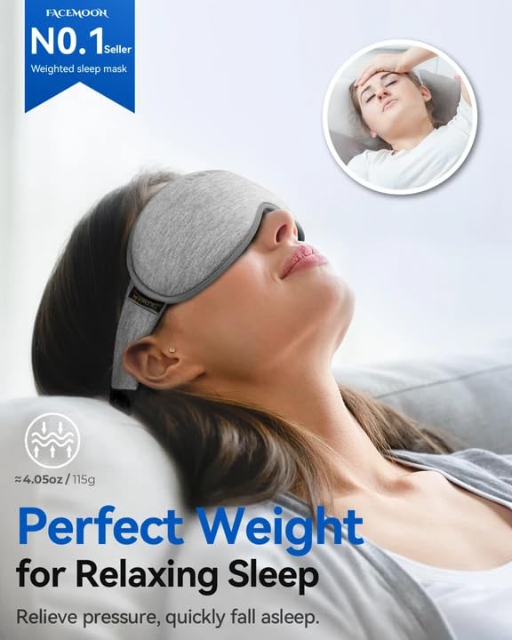 Weighted Eye Mask for Sleeping - 3D Blackout Sleep Mask for Women Men, Zero Eye Pressure, Lash-Friendly, Adjustable Strap, Airplane Travel Essentials for Long Flight & Road Trip, Meditation Mask(Gray)