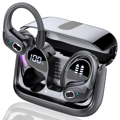 Wireless Earbuds 75hrs Bluetooth 5.4 Headphone Sport, 2026 Bluetooth Earbuds Stereo Deep Bass Over Ear Bud with Earhooks, ENC Noise Cancelling Mic, IPX7 Waterproof Earphone for Gym/Running/Workout