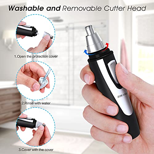 Ear and Nose Hair Trimmer Clipper - 2026 Professional Painless Eyebrow & Facial Hair Trimmer for Men Women,Battery-Operated Trimmer with IPX7 Waterproof,Dual Edge Blades for Easy Cleansing Black