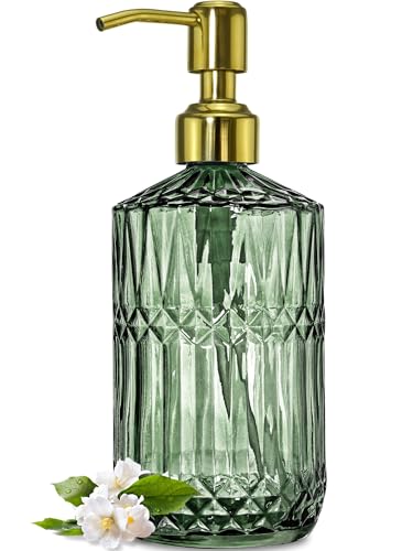 JASAI 18Oz Green Glass Soap Dispenser with Gold Rust Proof Pump, Refillable Kitchen soap Dispenser for Dish Soap, Soap Dispenser Bathroom for Hand soap, Lotion, Body Wash.