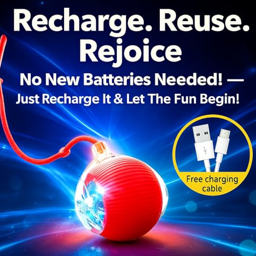 Purrmitive 2026 Durable Interactive Cat Toys for Indoor Cats, Dog Toys Ball, Rolling Pet Ball, Smart Automatic Cat Chase Balls Toy, Interactive Dog Toys Speedy Tail,Kitten & Cat Toys Interactive (Red)