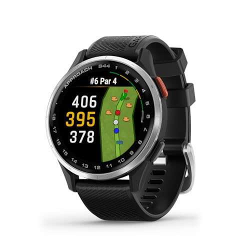 Garmin Approach® S44, Essential Golf GPS Smartwatch, AMOLED Display, On-Course Features, Silver Aluminum Bezel with Black Silicone Band