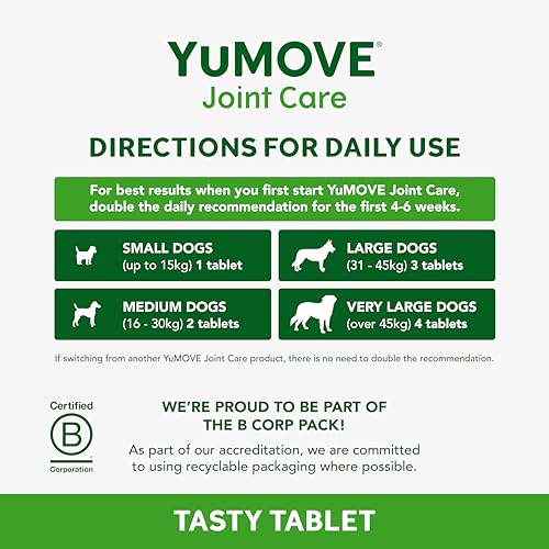 YuMOVE Joint Supplement for Dogs, Higher Strength for Joint Care, Essential Dog Hip and Joint Support for Adult Dogs Aged 6 to 8, 120 Tablets - Eco Friendly and Letter Box Ready Packaging