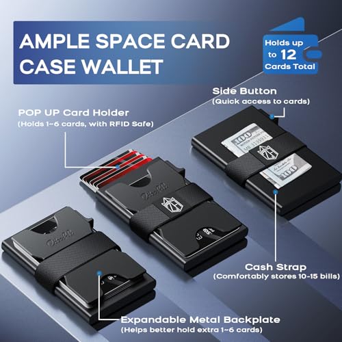 Zitahli Card Holder Wallets for Men - Slim Wallet Holds 6+6 Cards, Metal Card Holder, Minimalist RFID Blocking Wallets with Pop-Up Function, Ultra-Thin, Men's Accessories, Gifts for Him